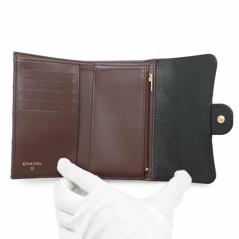 シャネル 財布 マトラッセ ココマーク キャビアスキン AP0232 CHANEL 三つ折り財布 ミディアム ウォレット 黒