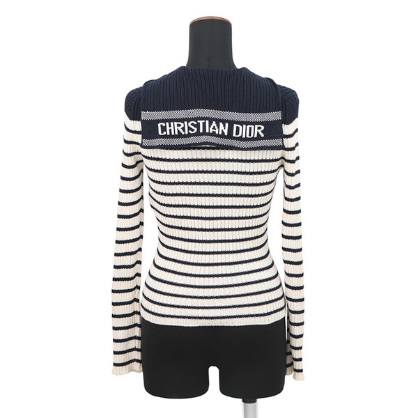 クリスチャン・ディオール ニット ボーダー セーラーコットン レディースサイズ36 214S27AM731 Christian Dior 長袖 白