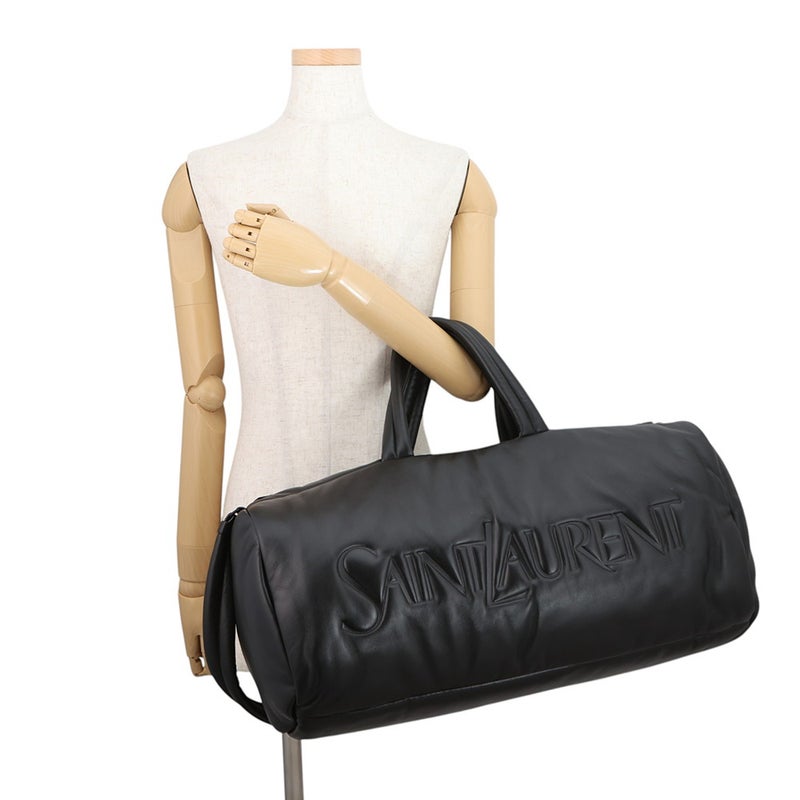 サンローランパリ ボストンバッグ ワイドロゴ パファー レザー 797640 SAINT LAURENT PARIS ２wayショルダー 黒