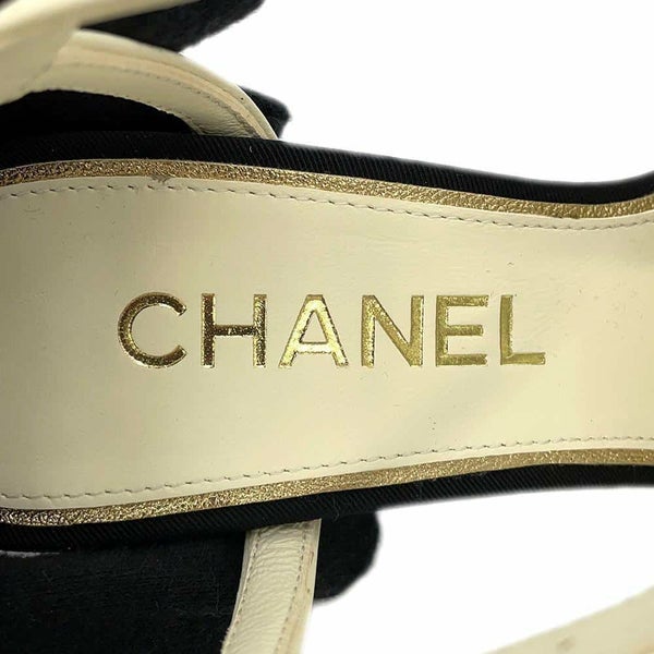 シャネル パンプス ココマーク ヒールサンダル サテン レザー フェイクパール レディースサイズ36 1/2C G39027 ヒール 靴