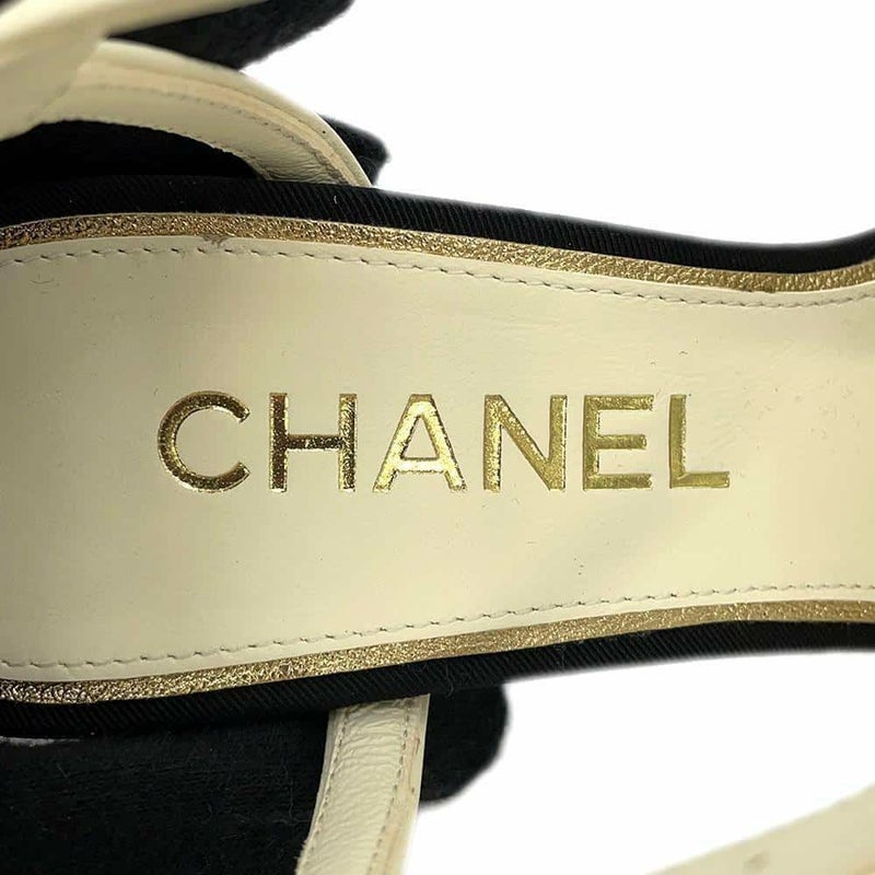 シャネル パンプス ココマーク ヒールサンダル サテン レザー フェイクパール レディースサイズ36 1/2C G39027 ヒール 靴