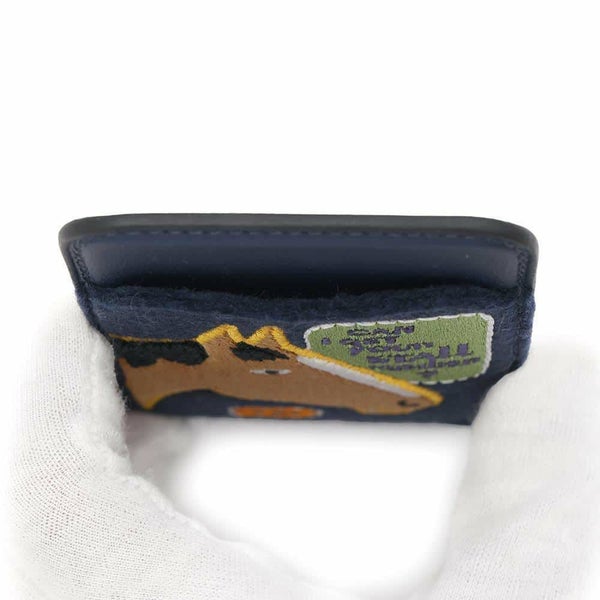 エルメス カードケース MagSafe エマン “ストール・ナンバー” ブルーネイビー/マルチカラー スイフト/フェルト W刻印 マグセーフ