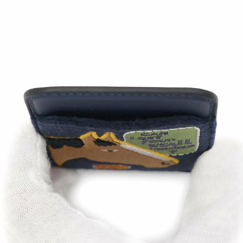 エルメス カードケース MagSafe エマン “ストール・ナンバー” ブルーネイビー/マルチカラー スイフト/フェルト W刻印 マグセーフ