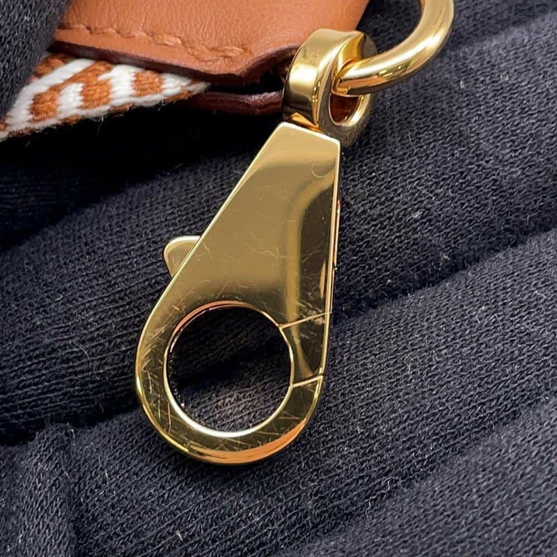 エルメス ショルダーストラップ バンドリエール サングル カヴァル エクリュ/ベージュ/ゴールド キャンバス W刻印