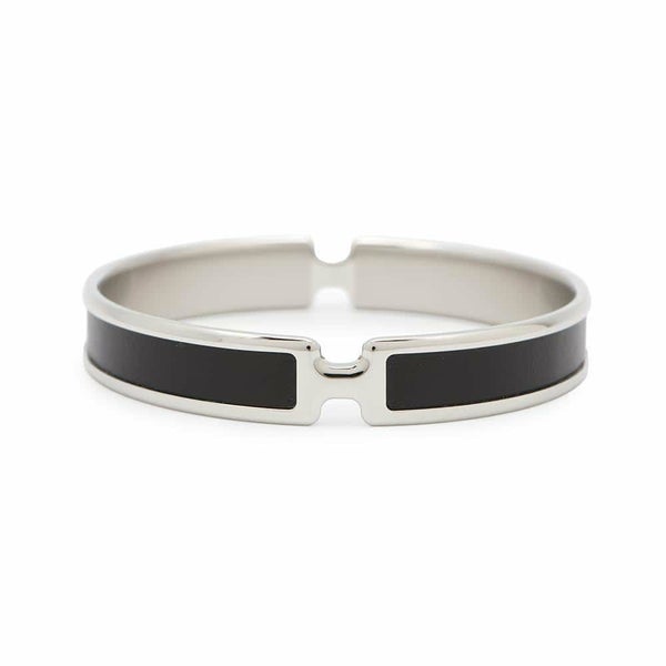 エルメス ブレスレット オランプ ブラック/シルバー金具 ボックスカーフ HERMES アクセサリー 黒