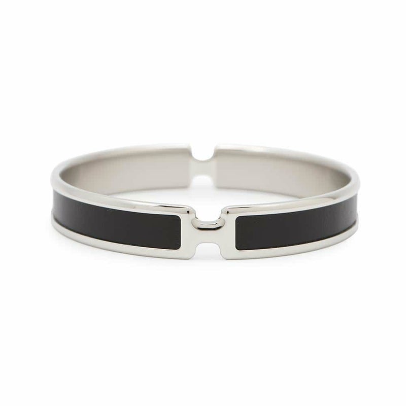 エルメス ブレスレット オランプ ブラック/シルバー金具 ボックスカーフ HERMES アクセサリー 黒