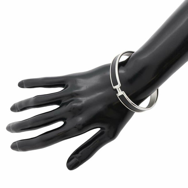 エルメス ブレスレット オランプ ブラック/シルバー金具 ボックスカーフ HERMES アクセサリー 黒