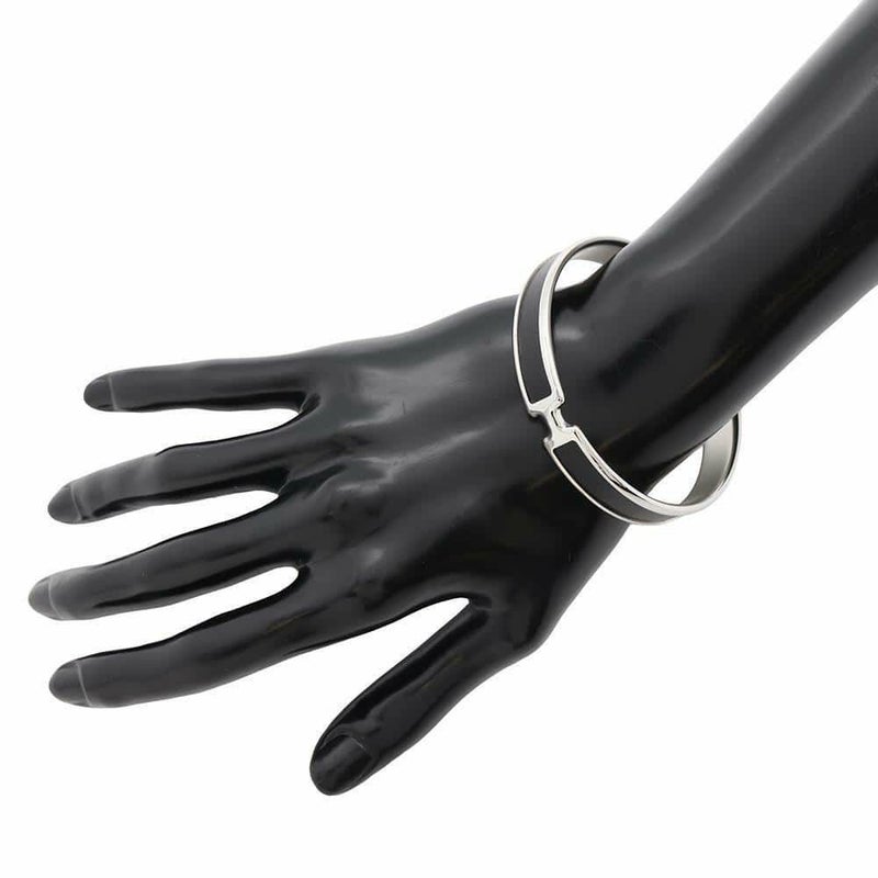 エルメス ブレスレット オランプ ブラック/シルバー金具 ボックスカーフ HERMES アクセサリー 黒