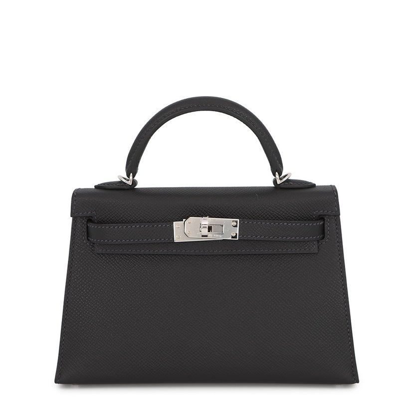 エルメス ハンドバッグ ミニケリー 外縫い 黒/パープル(ステッチ)/シルバー金具 エプソン K刻印 Kelly 2wayバッグ 黒 SPO