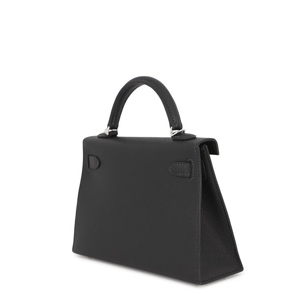 エルメス ハンドバッグ ミニケリー 外縫い 黒/パープル(ステッチ)/シルバー金具 エプソン K刻印 Kelly 2wayバッグ 黒 SPO