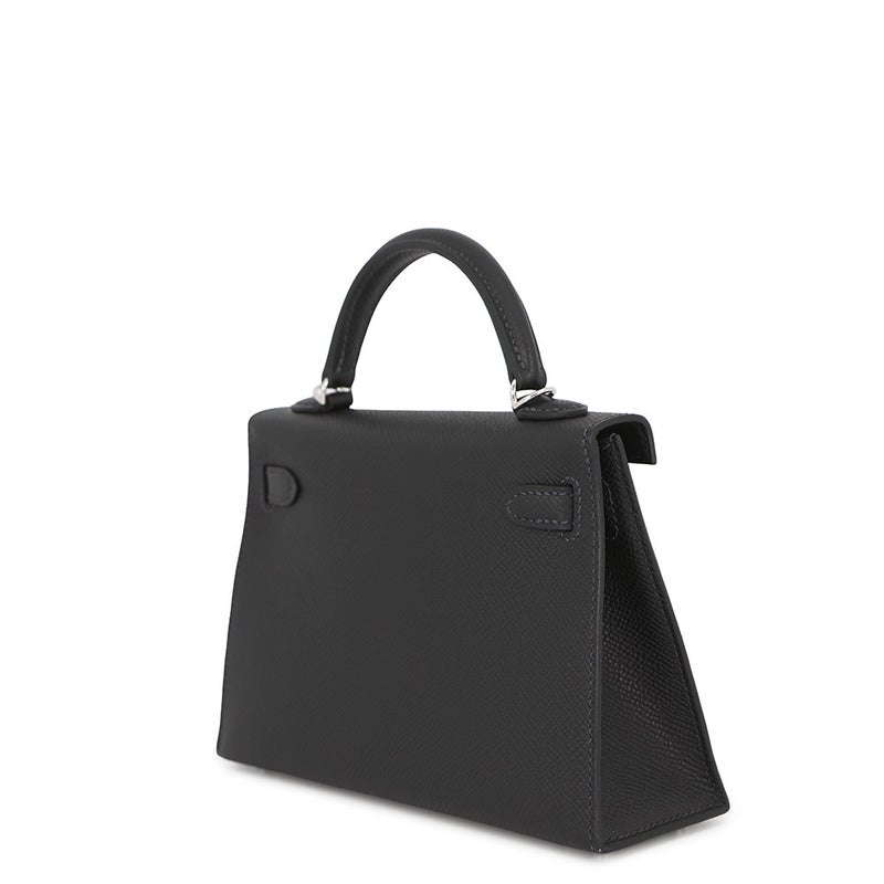 エルメス ハンドバッグ ミニケリー 外縫い 黒/パープル(ステッチ)/シルバー金具 エプソン K刻印 Kelly 2wayバッグ 黒 SPO