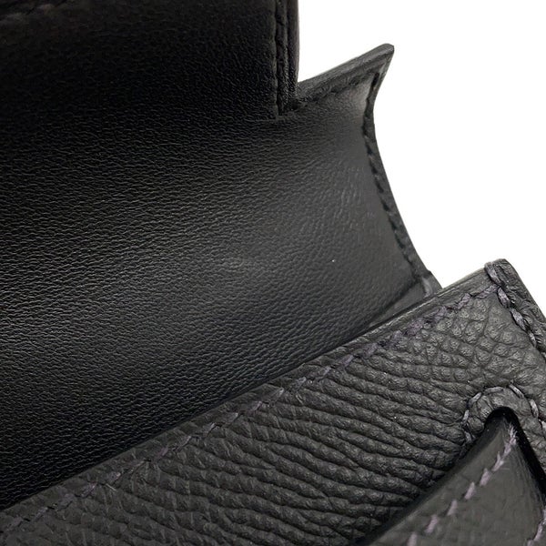 エルメス ハンドバッグ ミニケリー 外縫い 黒/パープル(ステッチ)/シルバー金具 エプソン K刻印 Kelly 2wayバッグ 黒 SPO