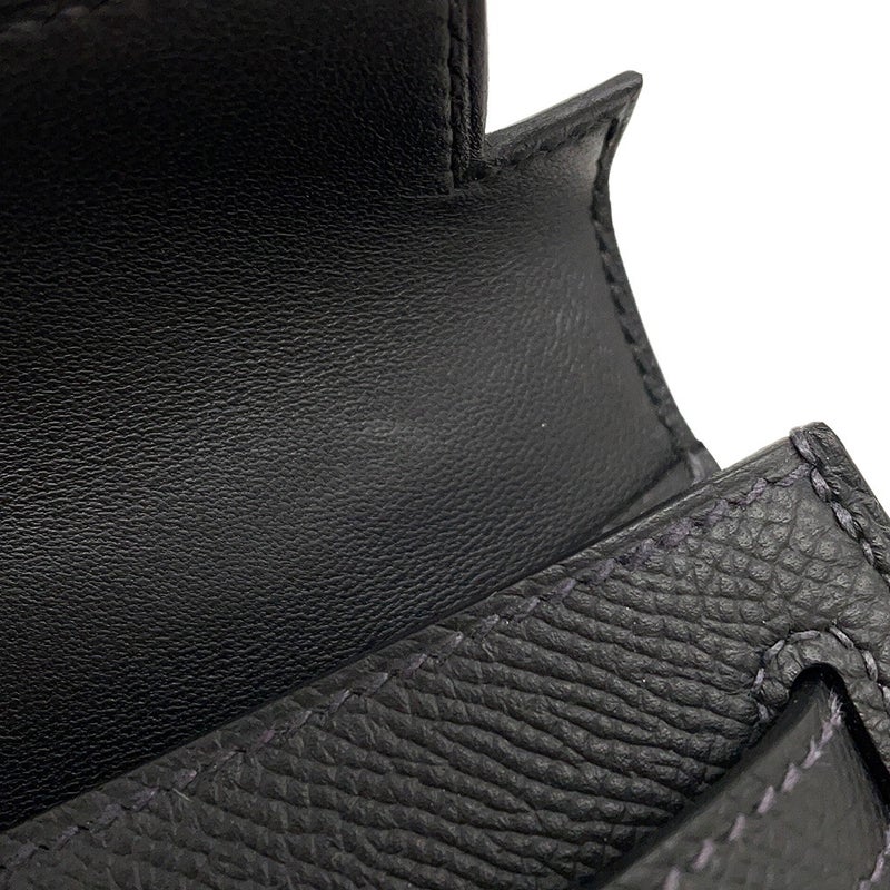 エルメス ハンドバッグ ミニケリー 外縫い 黒/パープル(ステッチ)/シルバー金具 エプソン K刻印 Kelly 2wayバッグ 黒 SPO