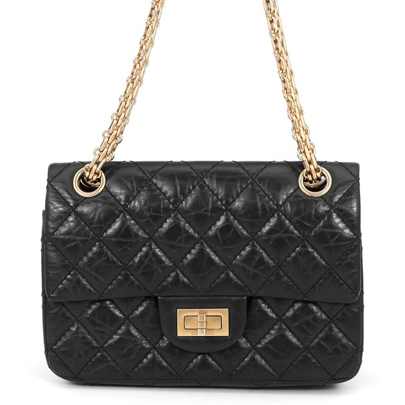 シャネル チェーンショルダーバッグ マトラッセ 2.55 ミニ エイジドカーフレザー AS0874 CHANEL 黒