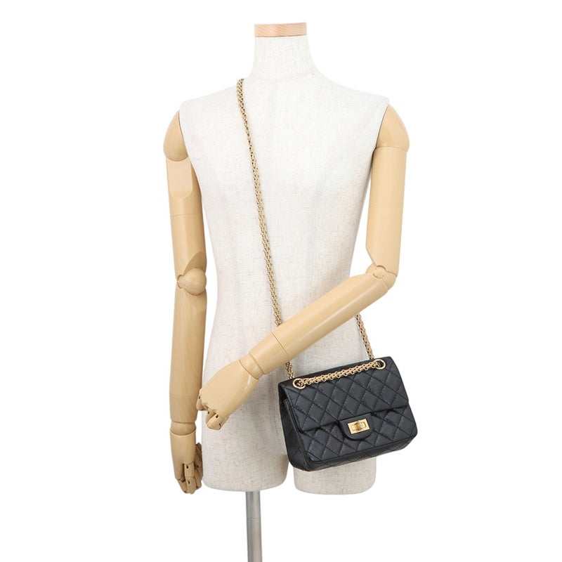 シャネル チェーンショルダーバッグ マトラッセ 2.55 ミニ エイジドカーフレザー AS0874 CHANEL 黒