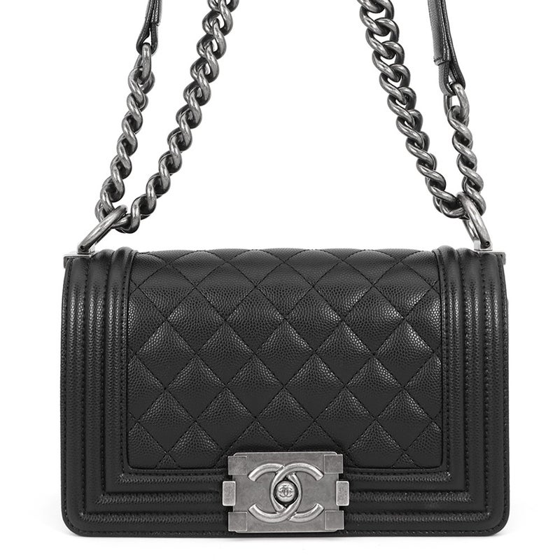 シャネル チェーンショルダーバッグ ボーイシャネル スモール マトラッセ ココマーク キャビアスキン A67085 CHANEL 黒