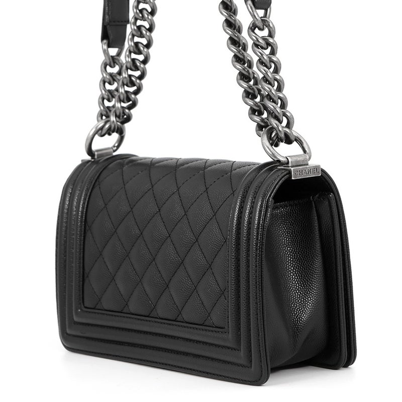 シャネル チェーンショルダーバッグ ボーイシャネル スモール マトラッセ ココマーク キャビアスキン A67085 CHANEL 黒