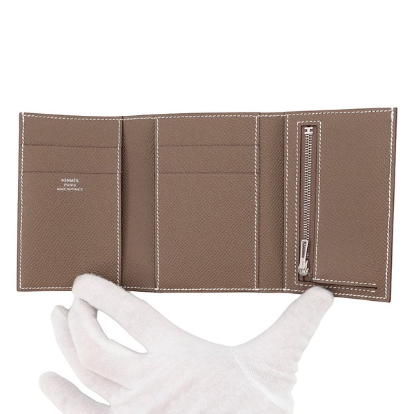 エルメス 三つ折り財布 ベアンコンビネ エトゥープ/シルバー金具 エプソン G刻印 HERMES