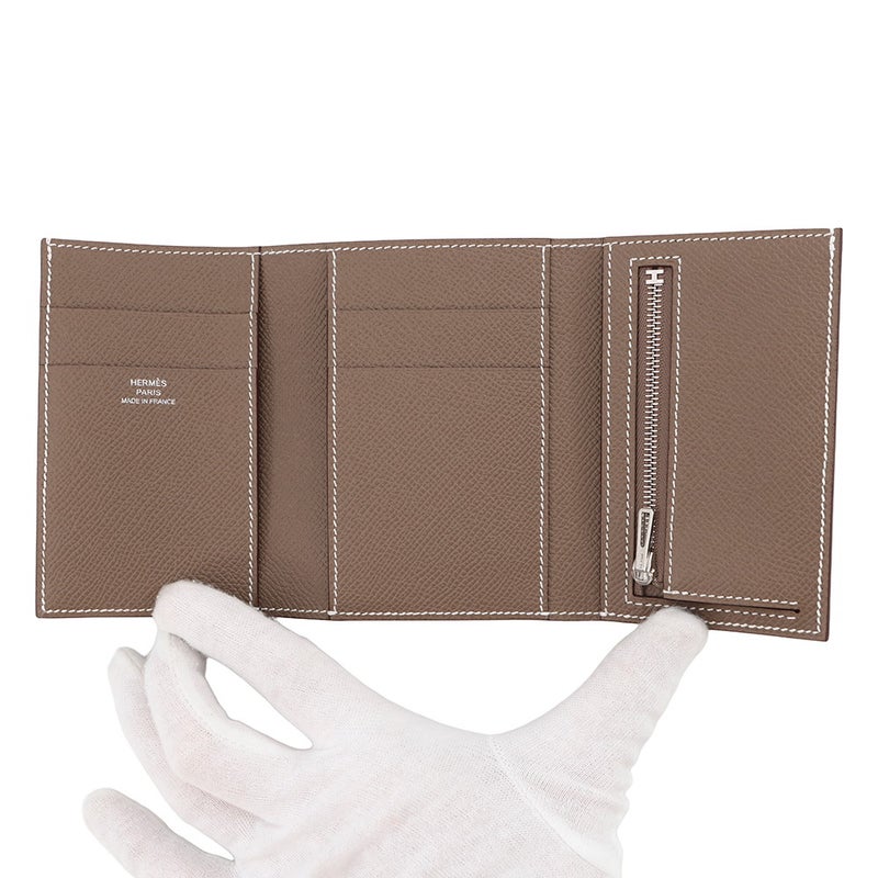エルメス 三つ折り財布 ベアンコンビネ エトゥープ/シルバー金具 エプソン G刻印 HERMES