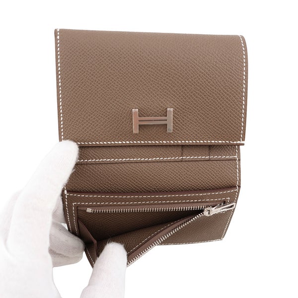 エルメス 三つ折り財布 ベアンコンビネ エトゥープ/シルバー金具 エプソン G刻印 HERMES