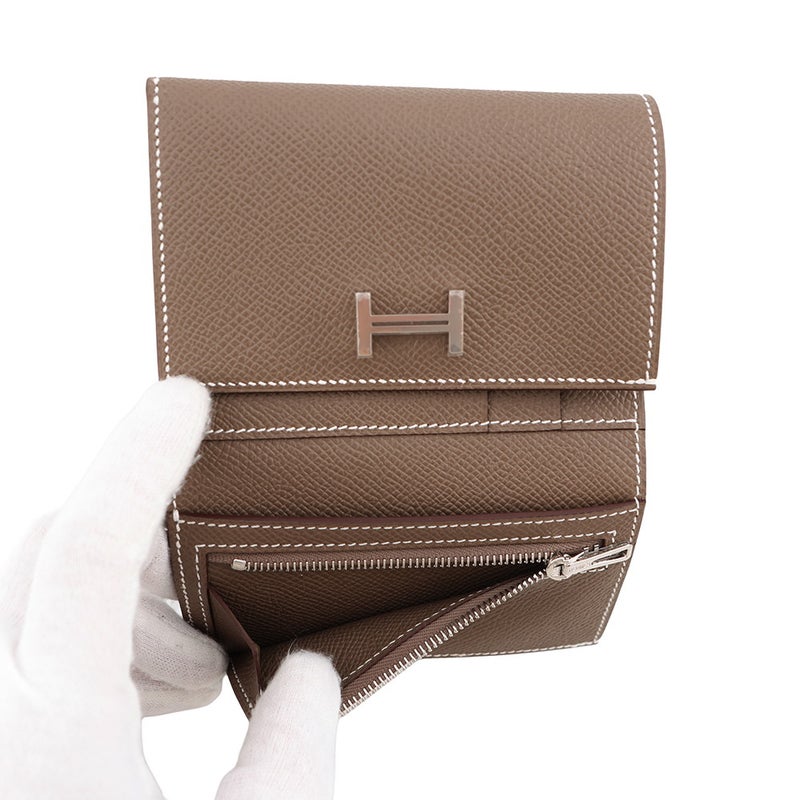 エルメス 三つ折り財布 ベアンコンビネ エトゥープ/シルバー金具 エプソン G刻印 HERMES