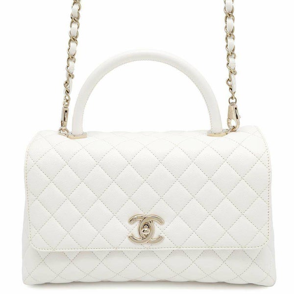 シャネル ハンドバッグ マトラッセ ココマーク トップハンドル フラップ キャビアスキン A92991 2way 白