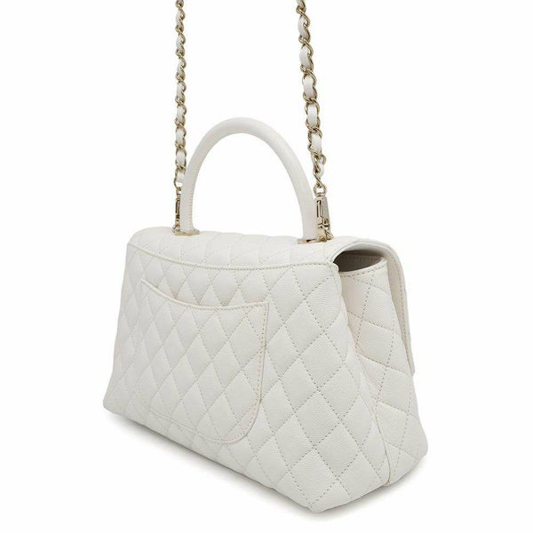 シャネル ハンドバッグ マトラッセ ココマーク トップハンドル フラップ キャビアスキン A92991 2way 白