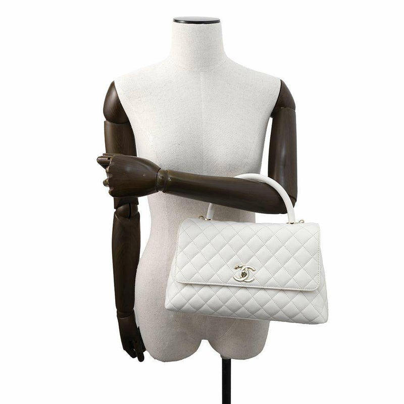 シャネル ハンドバッグ マトラッセ ココマーク トップハンドル フラップ キャビアスキン A92991 2way 白