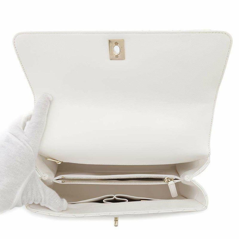 シャネル ハンドバッグ マトラッセ ココマーク トップハンドル フラップ キャビアスキン A92991 2way 白