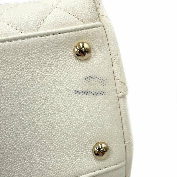 シャネル ハンドバッグ マトラッセ ココマーク トップハンドル フラップ キャビアスキン A92991 2way 白