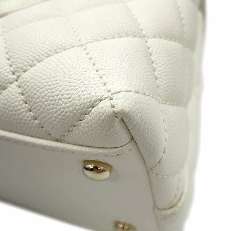 シャネル ハンドバッグ マトラッセ ココマーク トップハンドル フラップ キャビアスキン A92991 2way 白