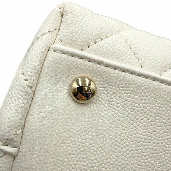 シャネル ハンドバッグ マトラッセ ココマーク トップハンドル フラップ キャビアスキン A92991 2way 白