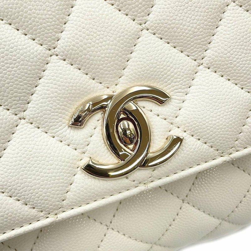 シャネル ハンドバッグ マトラッセ ココマーク トップハンドル フラップ キャビアスキン A92991 2way 白