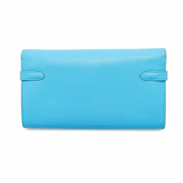 エルメス 長財布 ケリーウォレット ロング ブルーアズテック/シルバー金具 シェブルミゾル □R刻印 財布 シェーブル