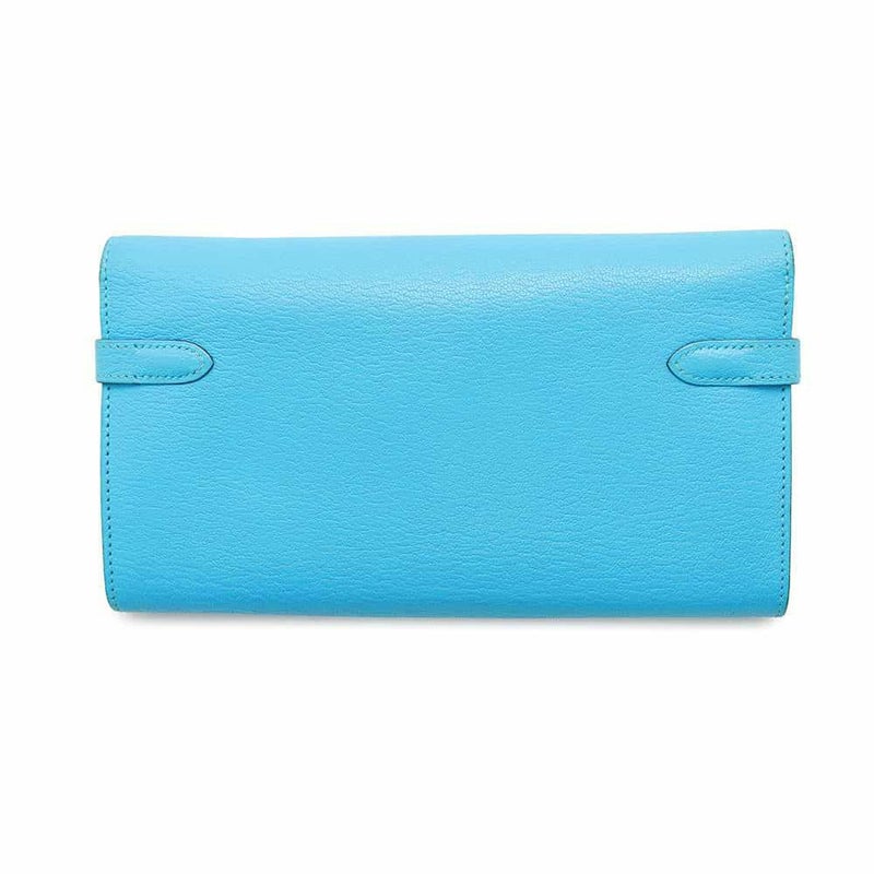 エルメス 長財布 ケリーウォレット ロング ブルーアズテック/シルバー金具 シェブルミゾル □R刻印 財布 シェーブル