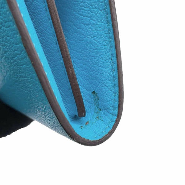 エルメス 長財布 ケリーウォレット ロング ブルーアズテック/シルバー金具 シェブルミゾル □R刻印 財布 シェーブル