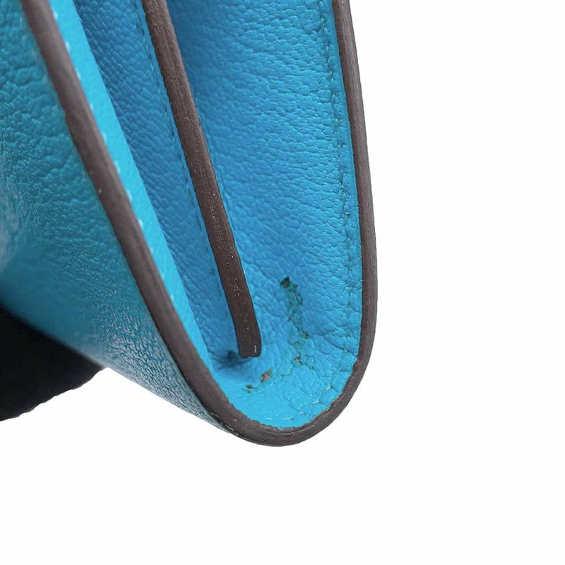 エルメス 長財布 ケリーウォレット ロング ブルーアズテック/シルバー金具 シェブルミゾル □R刻印 財布 シェーブル