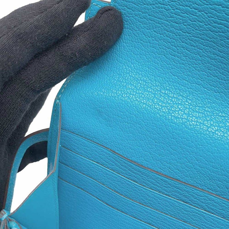 エルメス 長財布 ケリーウォレット ロング ブルーアズテック/シルバー金具 シェブルミゾル □R刻印 財布 シェーブル