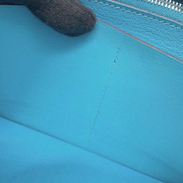 エルメス 長財布 ケリーウォレット ロング ブルーアズテック/シルバー金具 シェブルミゾル □R刻印 財布 シェーブル