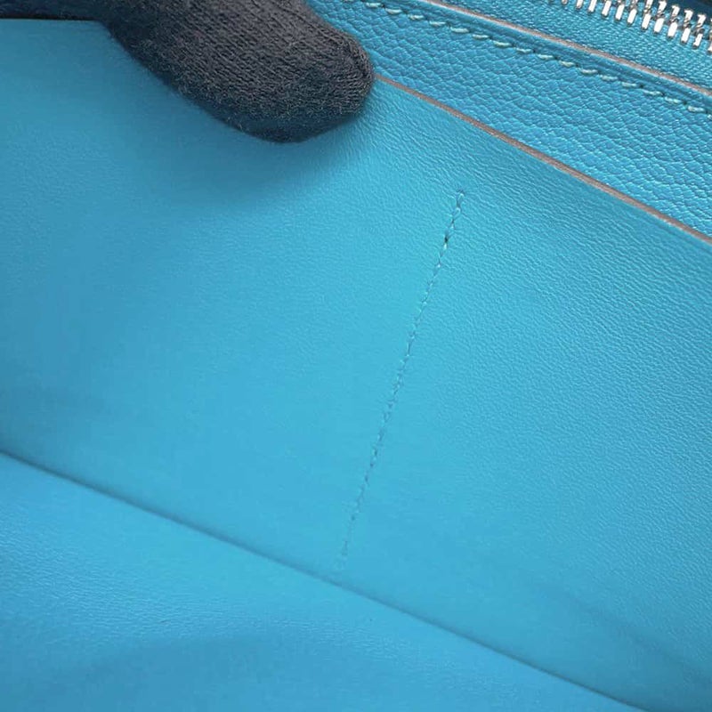 エルメス 長財布 ケリーウォレット ロング ブルーアズテック/シルバー金具 シェブルミゾル □R刻印 財布 シェーブル