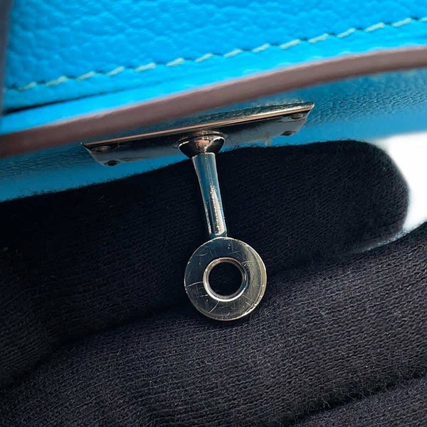 エルメス 長財布 ケリーウォレット ロング ブルーアズテック/シルバー金具 シェブルミゾル □R刻印 財布 シェーブル