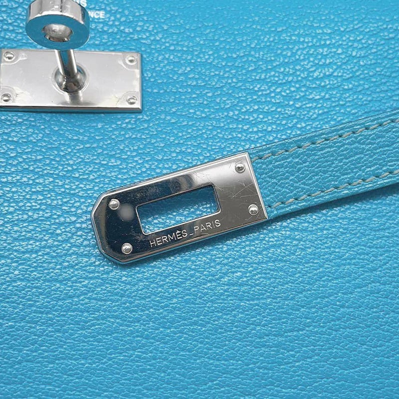 エルメス 長財布 ケリーウォレット ロング ブルーアズテック/シルバー金具 シェブルミゾル □R刻印 財布 シェーブル