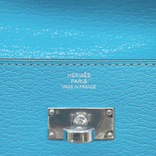エルメス 長財布 ケリーウォレット ロング ブルーアズテック/シルバー金具 シェブルミゾル □R刻印 財布 シェーブル