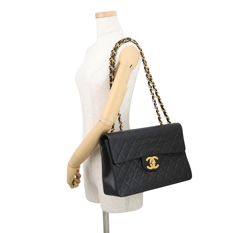 シャネル チェーンショルダーバッグ デカマトラッセ ココマーク シングルフラップ ラムスキン A01094 CHANEL 黒
