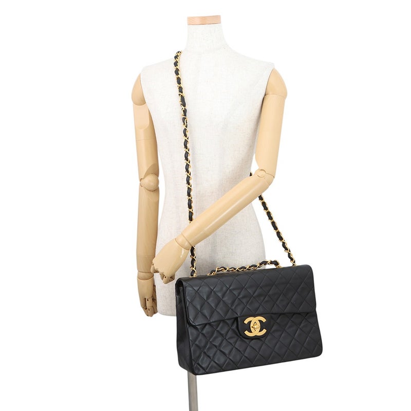 シャネル チェーンショルダーバッグ デカマトラッセ ココマーク シングルフラップ ラムスキン A01094 CHANEL 黒