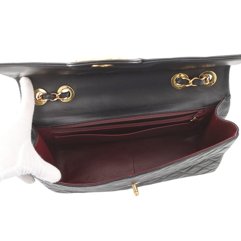 シャネル チェーンショルダーバッグ デカマトラッセ ココマーク シングルフラップ ラムスキン A01094 CHANEL 黒