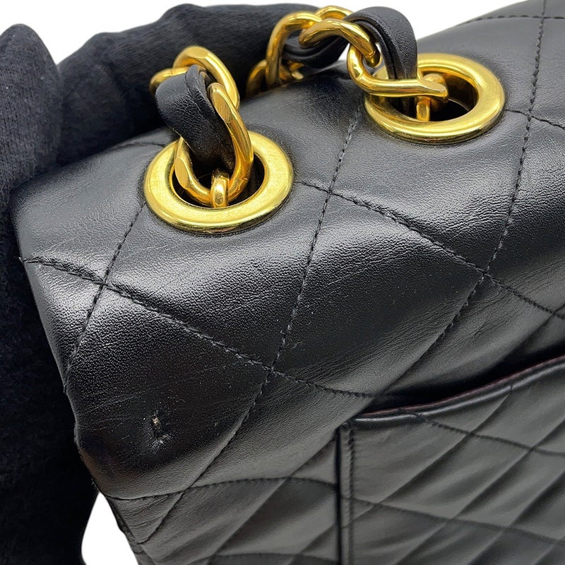 シャネル チェーンショルダーバッグ デカマトラッセ ココマーク シングルフラップ ラムスキン A01094 CHANEL 黒