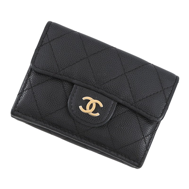 シャネル 三つ折り財布 マトラッセ ココマーク クラシック スモール フラップ ウォレット キャビアスキン AP0230 CHANEL 黒