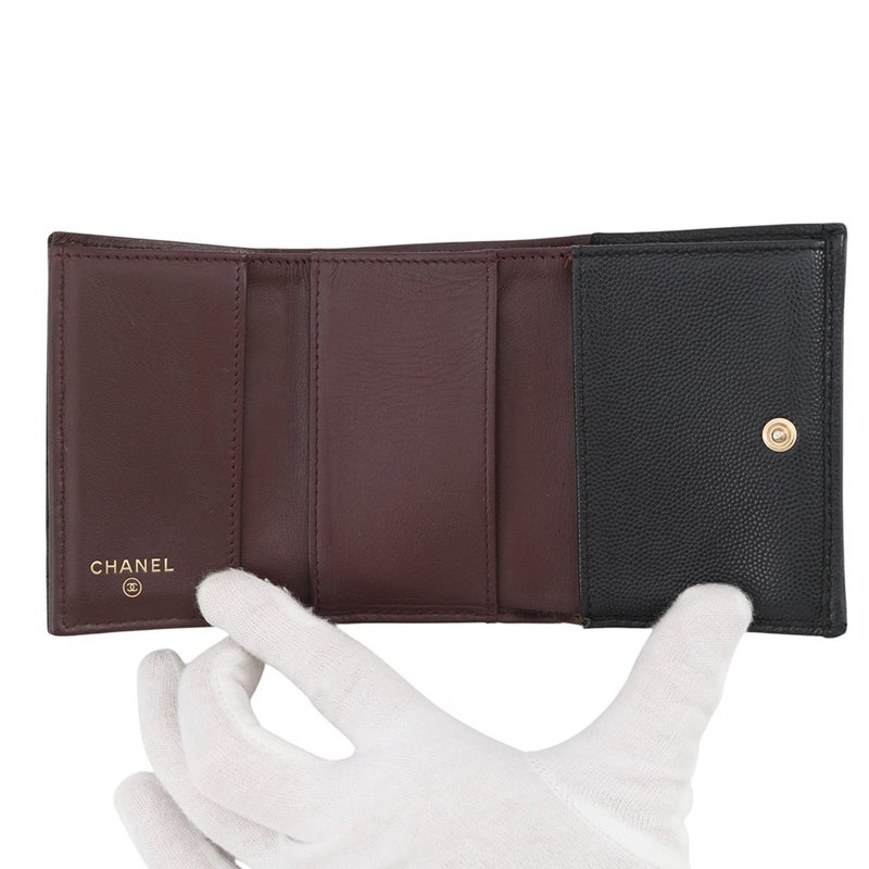 シャネル 三つ折り財布 マトラッセ ココマーク クラシック スモール フラップ ウォレット キャビアスキン AP0230 CHANEL 黒