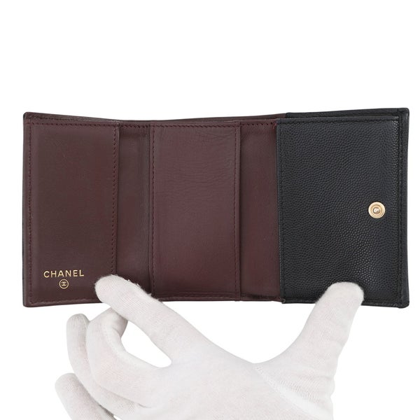 シャネル 三つ折り財布 マトラッセ ココマーク クラシック スモール フラップ ウォレット キャビアスキン AP0230 CHANEL 黒